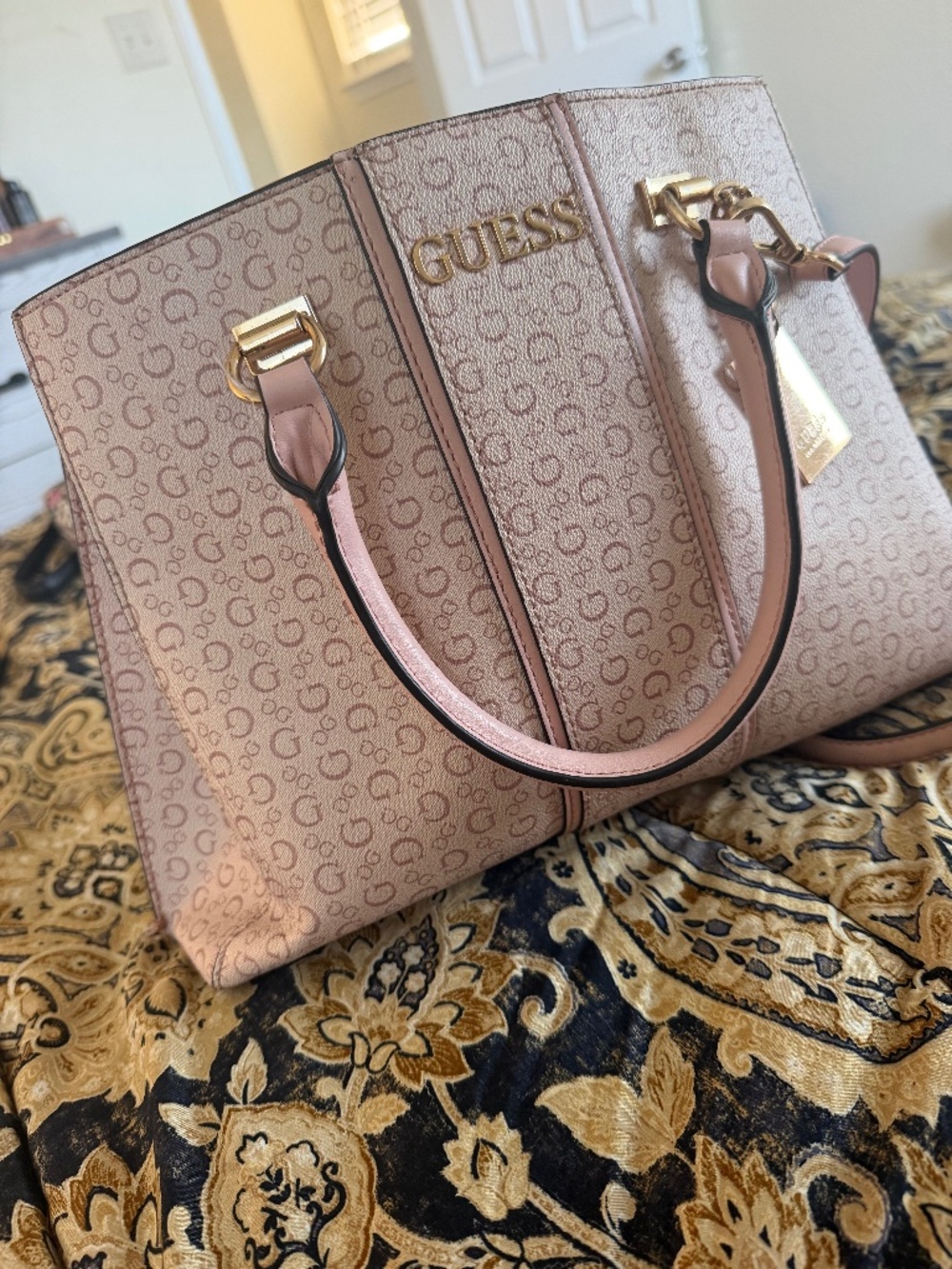 GUESS PINK WOMENS LUXURY TOTE CROSSBODY BAG PURSE